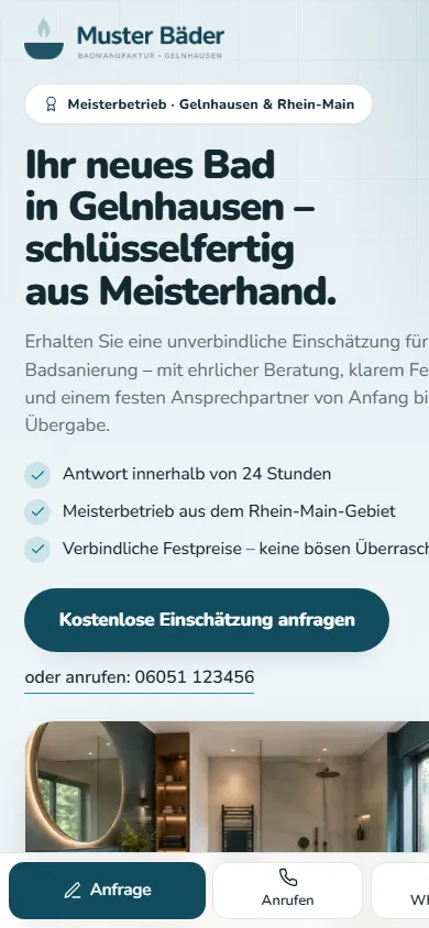 Beispiel-Landingpage Badsanierung – mobile Ansicht