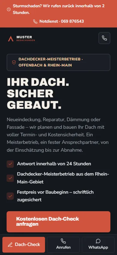 Beispiel-Landingpage Dach & Fassade – mobile Ansicht